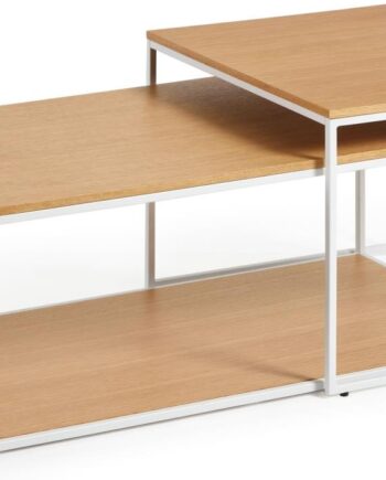 Kaffebord Kave Home Yoana 100x50x43 Cm Egetræsfiner Og Hvid Metalramme