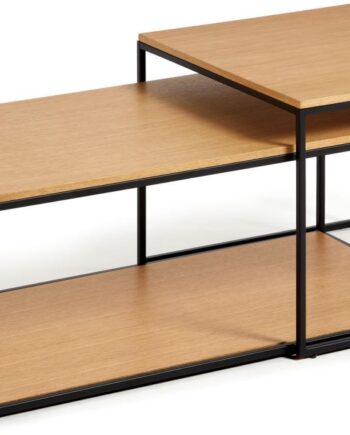 Kaffebord Sofabord Kave Home Yoana 100x50x43 Cm Egfiner Og Metalben  Natur