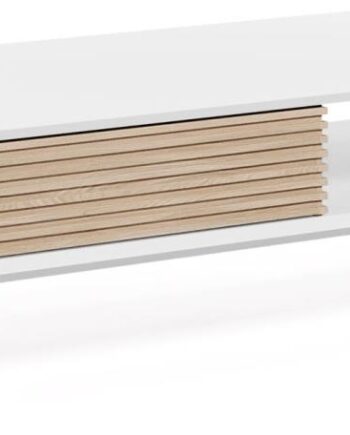 Kave Home Kaffebord Marielle   Moderne Nordisk Sofabord   Hvid Og Naturtræ  124ã 60ã 37 Cm