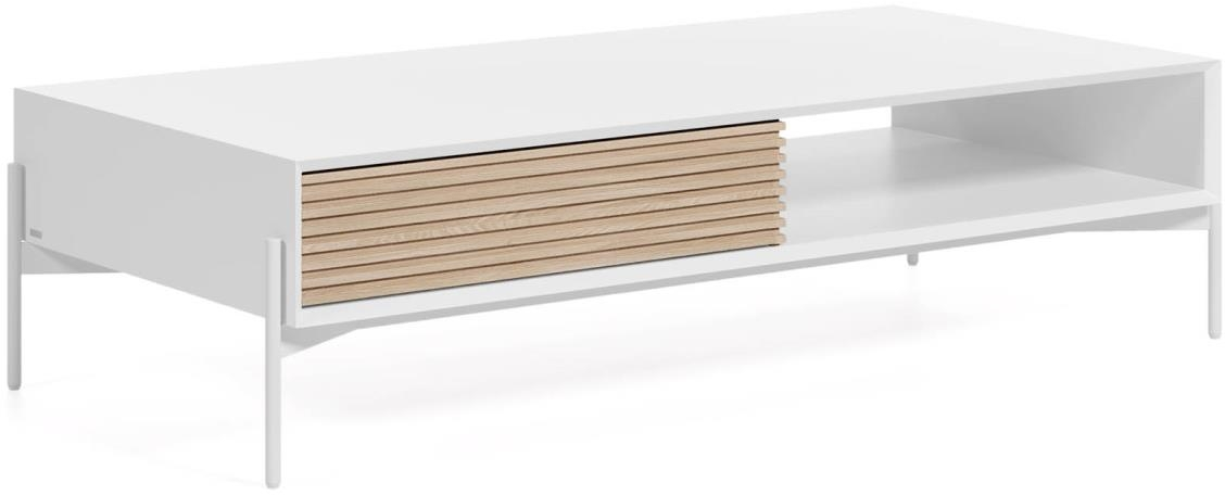 Kave Home Kaffebord Marielle Moderne Nordisk Sofabord Hvid Og Naturtræ 124ã 60ã 37 Cm