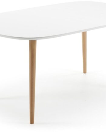 Kave Home Oqui Udtræks-spisebord  Hvid Pu-lakeret Mdf   Bøgetræ  L160-210   B100   H74 Cm