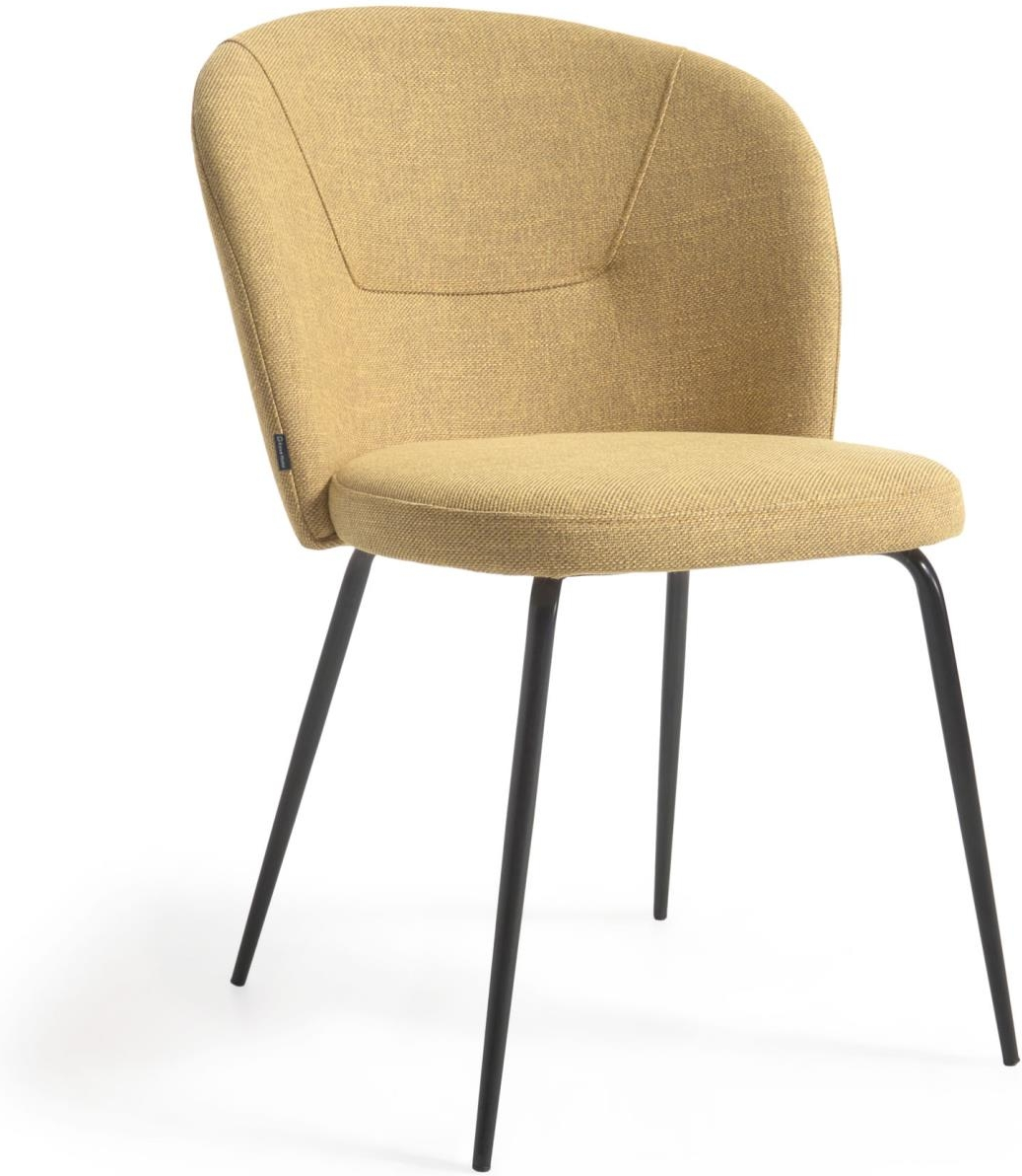 Kave Home Spisebordsstol Anoha Polstret Sennep Pletbestandigt Chenillestof Med Sort Metalramme