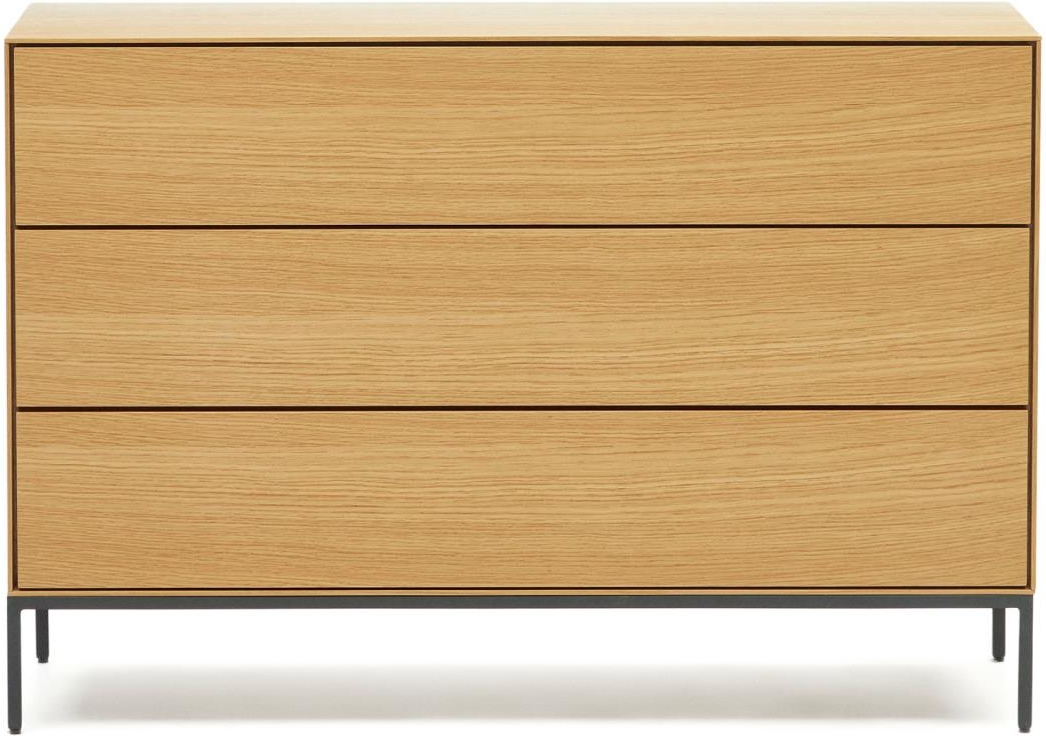 Kave Home Vedrana Kommode Moderne Nordisk Egetræsfinér Mat Antracit Stålben Natur Sort 110x40x75 Cm