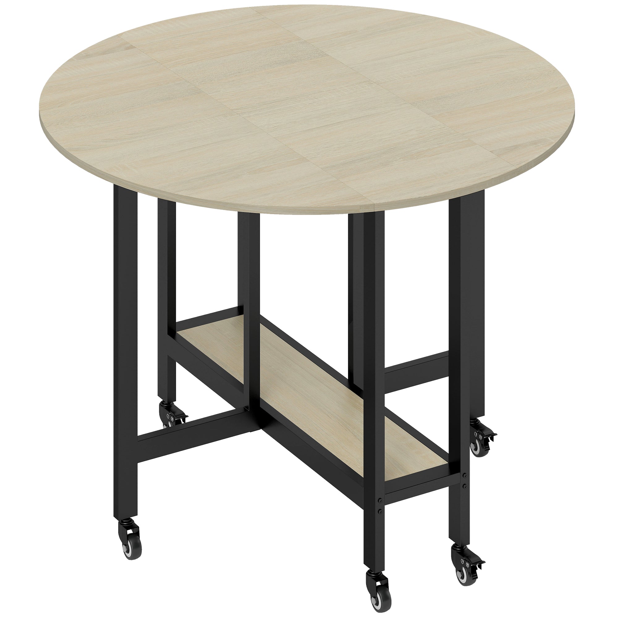Klapbord Bord Med Klapfunktion Og åben Hylde Rullebord Til Spisestue Små Rum Natur