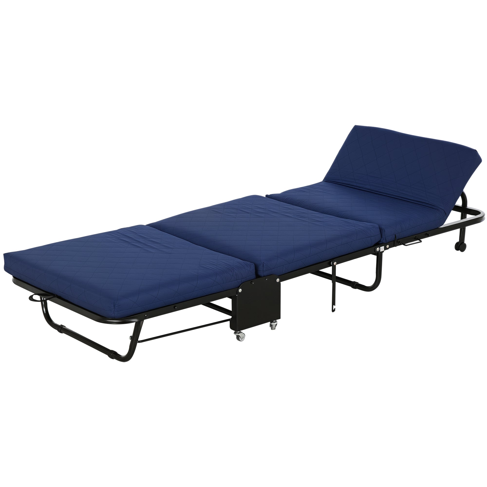 Klapseng 65x184 Cm Voksen Gæsteseng Foldbar Med Cm Tykt Skum Rejseseng Med Metalramme Feltseng Med Hjul Og Højdejusterbar Hovedgærde Lasteevne Op Til 120 Kg Blå