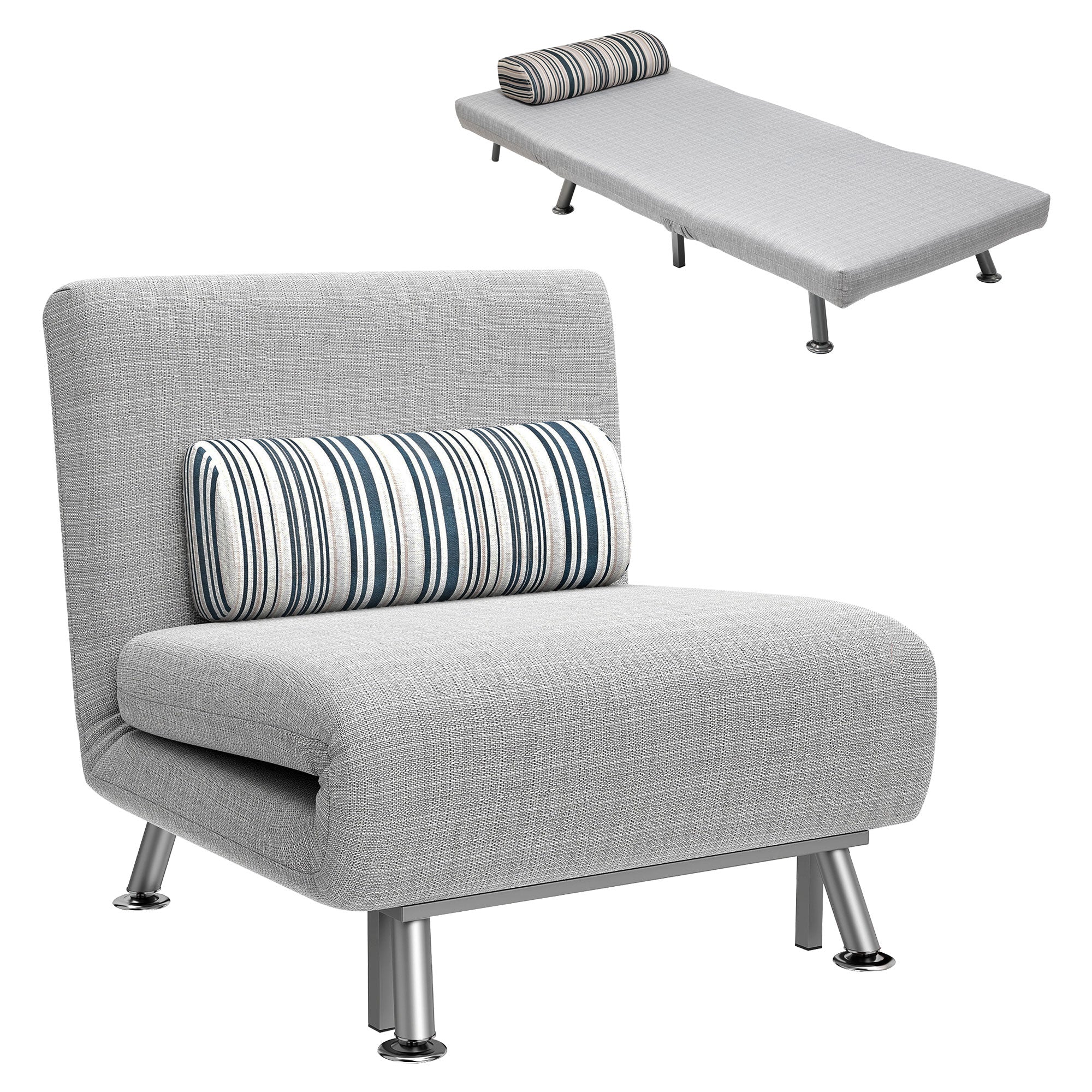 Klapstol Med Sengefunktion Foldbar Afslapningsstol Linnedlook Justerbar Ryglæn 75 70 75 Cm Grå