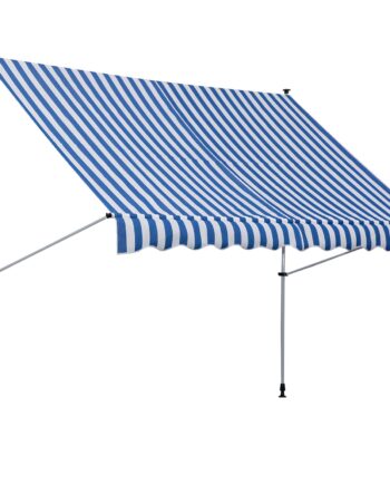 Klemmemarkise Med Håndsving  Højdejusterbar  Leddelt Armmarkise  Smudsafvisende  Vejrbestandig  Balkonmarkise  150 Cm Bred  Terrassemarkise Til Terrasse  Altan  Veranda  Blå Og Hvid