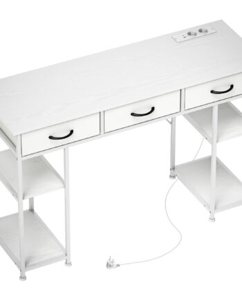 Køkkenbord Med   Usb-opladeporte    Stikkontakter  Justerbare Hylder    Stofskuffer  120x40x76 Cm  Hvid