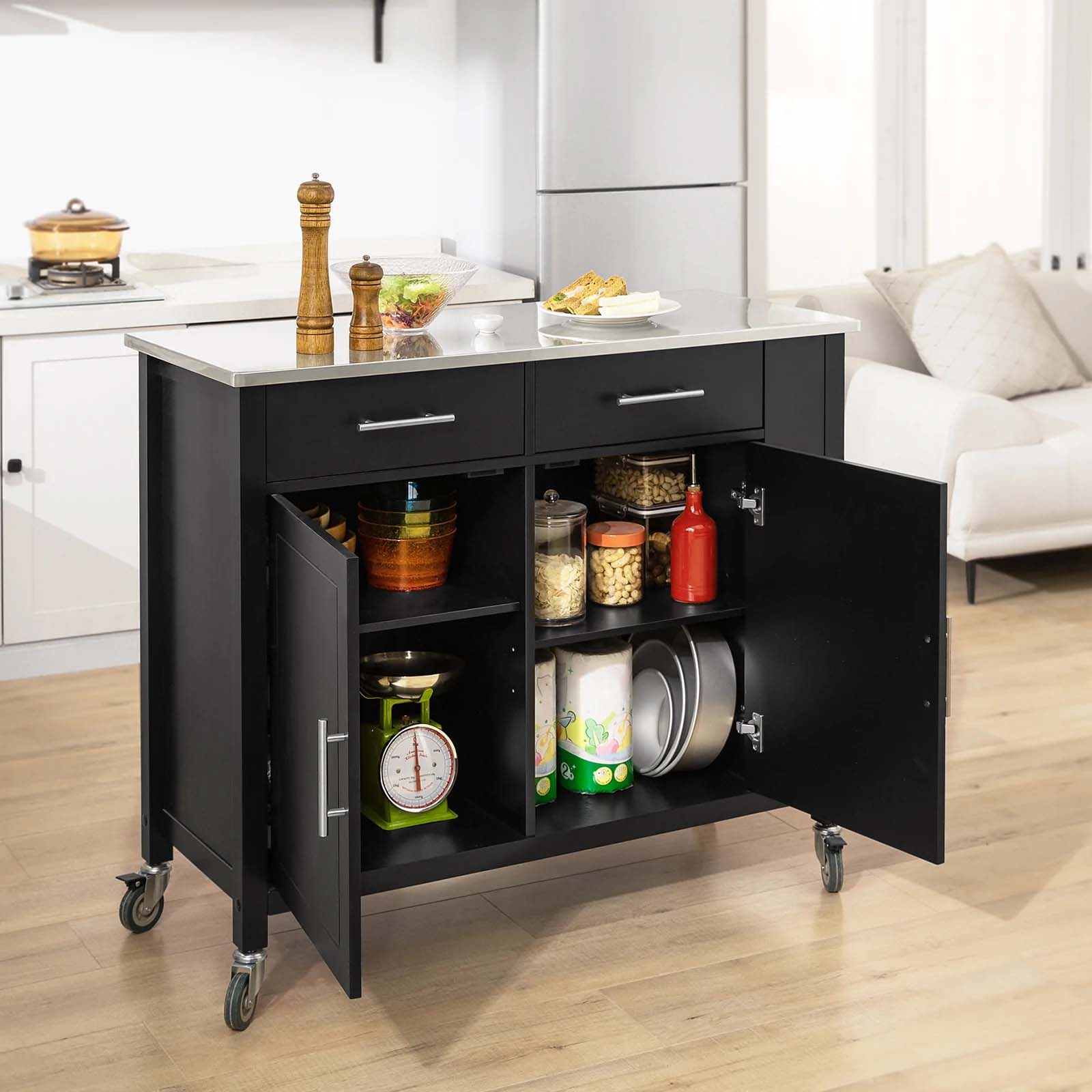 Køkkenø Skandinavisk Stil Stålbordplade 107x46x94 Cm Sort