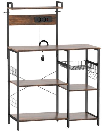Køkkenreol  Fritstående Hylde Med   Stikkontakter     -kroge    Hylder  Kurv   -stivere  Stål  90   42   130 Cm