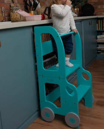 Køkkentrappe   Montessori-læringstårn: Bord  Stol Og Trappe   ét Til Barn  Blå