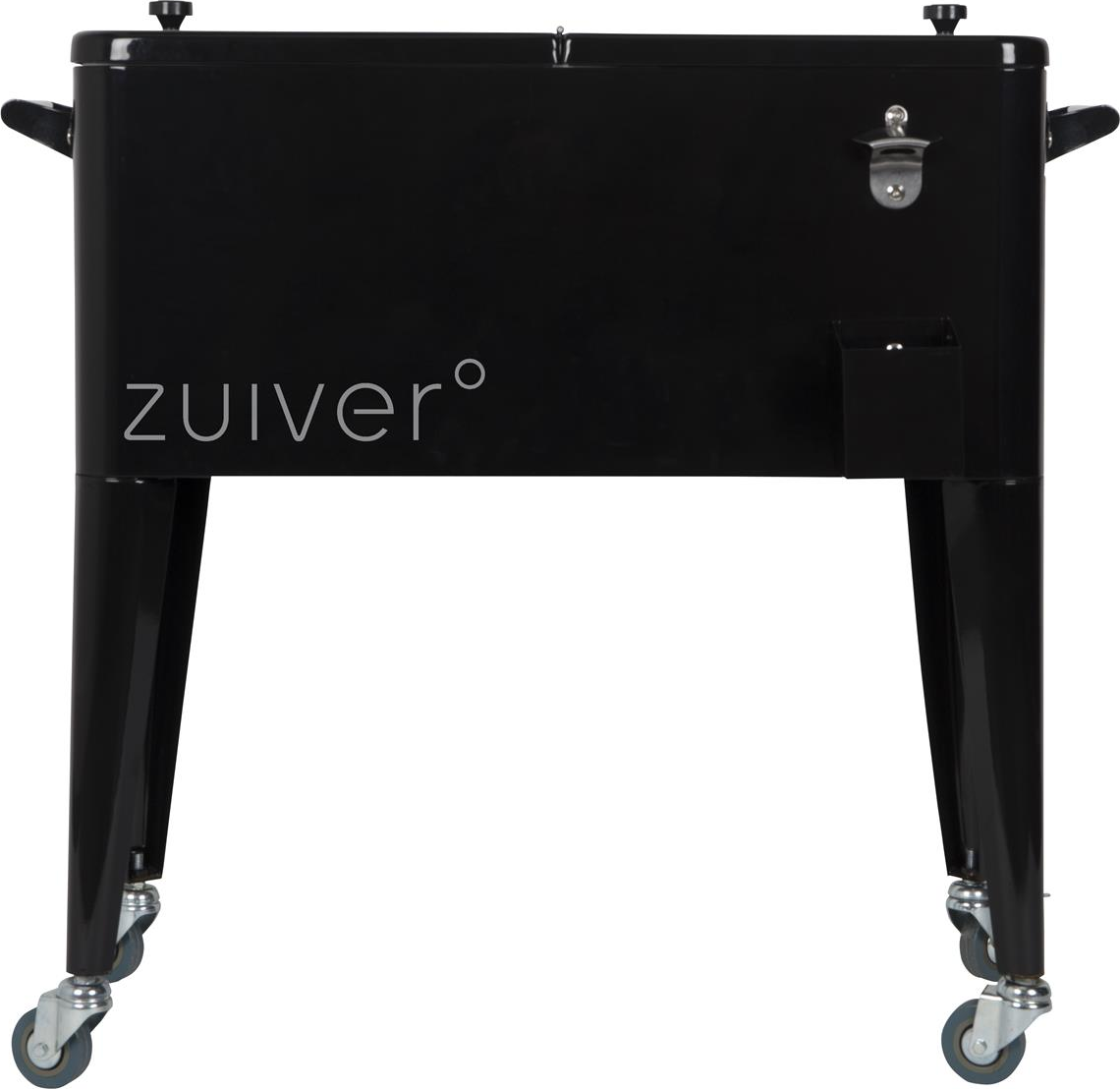 Køleboks Zuiver Cooler   Kulsort Pulverlakeret Metal 91x39x84   Cm Med Hjul Og Flaskeåbner