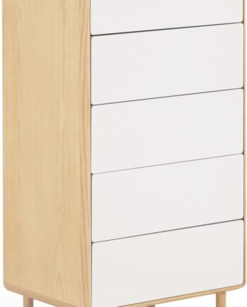 Kommode Kave Home Anielle   Bæredygtig Askefiner Med Gråhvid Front  117x60x42 Cm    Skuffer Push-to-open  Soft-close