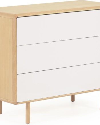 Kommode Kave Home Anielle   Nordisk Skuffemøbel   Lavemissions Finértræ Med Grå-hvid Lakeret Front    Skuffer Soft-close  Justérbare Ben
