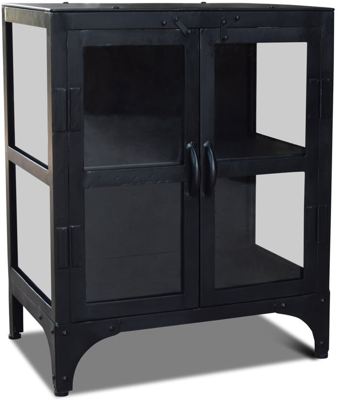 Kommode Obuzi Factoria Med Glaslåger Sort Jern Og Klart Glas Industrielt Design H75xb60xd40 Cm