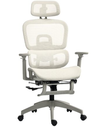 Kontorstol  Ergonomisk Skrivebordsstol Med Betræk Af Netstof  Justerbar  Hjul  Med Armlæn Og Nakkestøtte  Beige