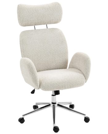 Kontorstol Med Justerbar Nakkestøtte  Ergonomisk Skrivebordsstol  Vippefunktion  Højdejusterbar  Grå Og Hvid