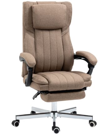 Kontorstol Med Massagefunktion  Ryglæn Med Justerbar Ryglæn  Udtrækkelig Fodstøtte  Linnedlook  65   61   118 Cm  Brun