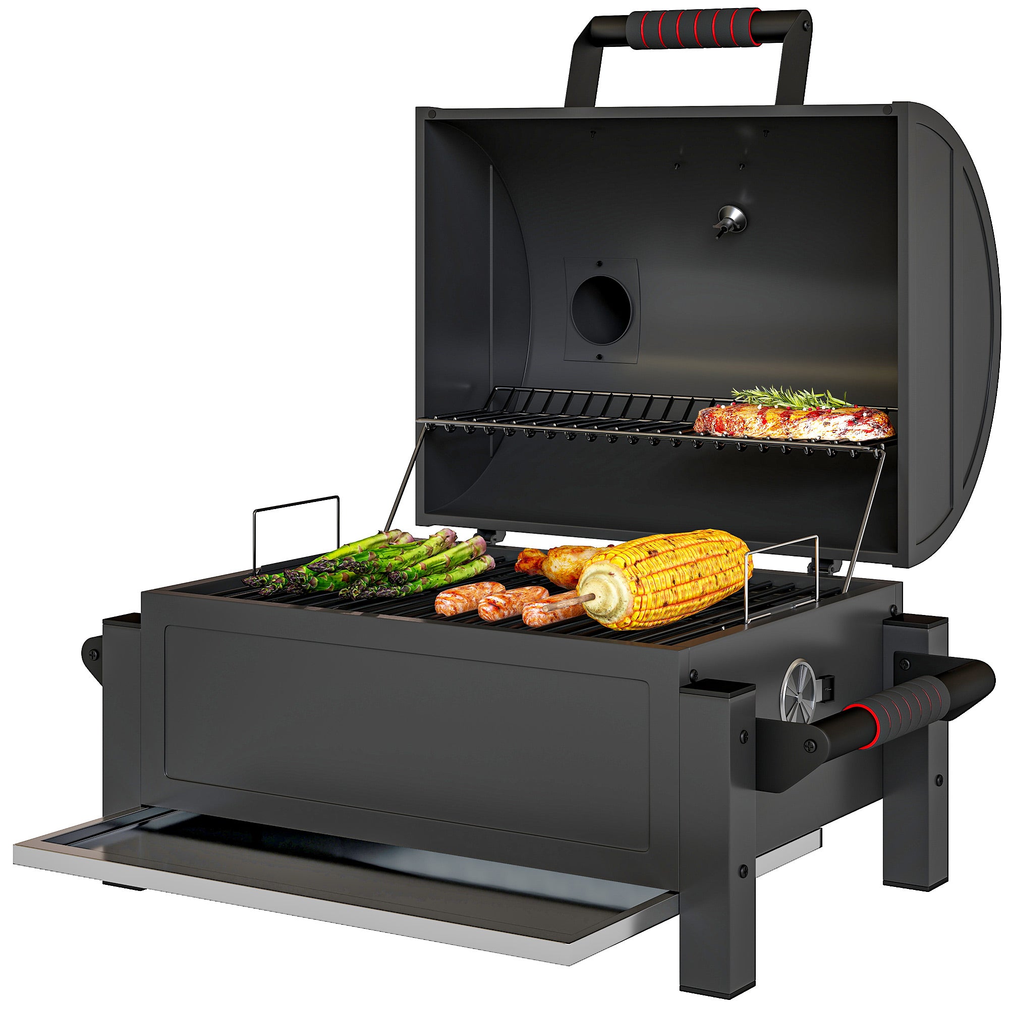 Kulgrill Med Låg Varmehylde Askeskuffe Termometer Rustfrit Stål 67 53 55 Cm Sort Rød