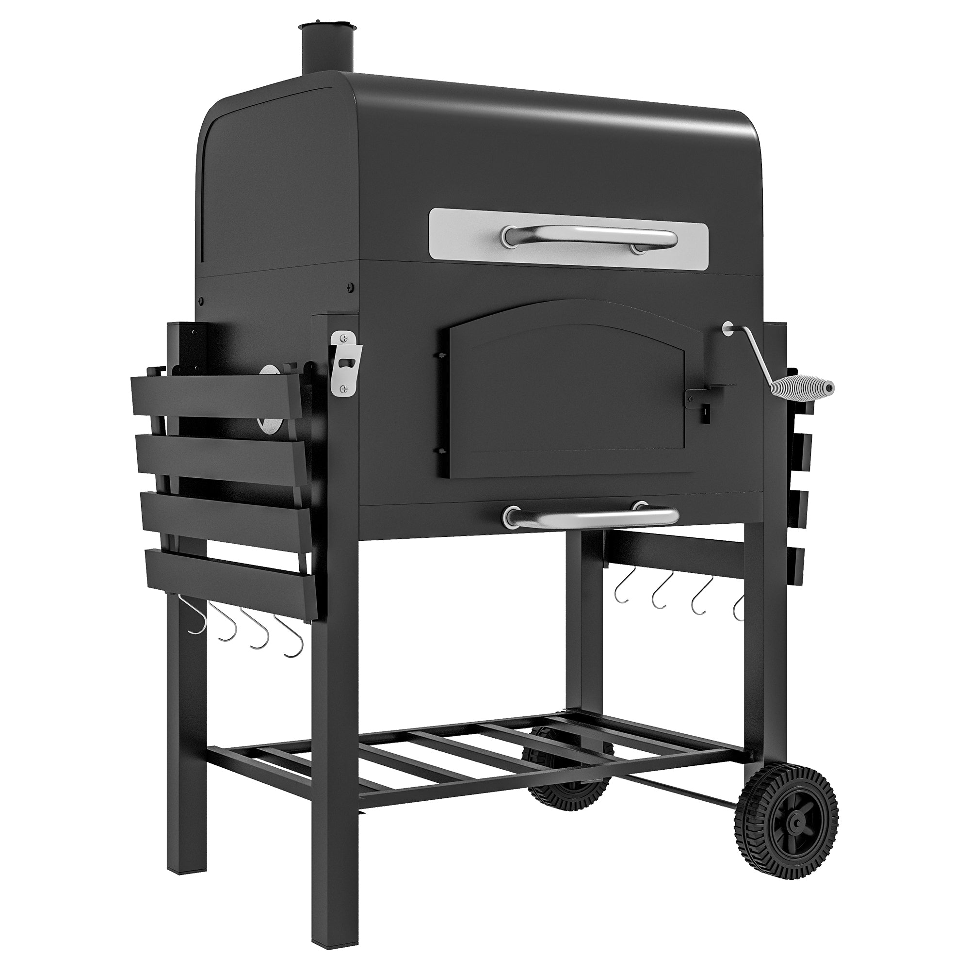 Kulgrill-røgovn Justerbart Kulrum Sidehylder 124 66 112 Cm Sort