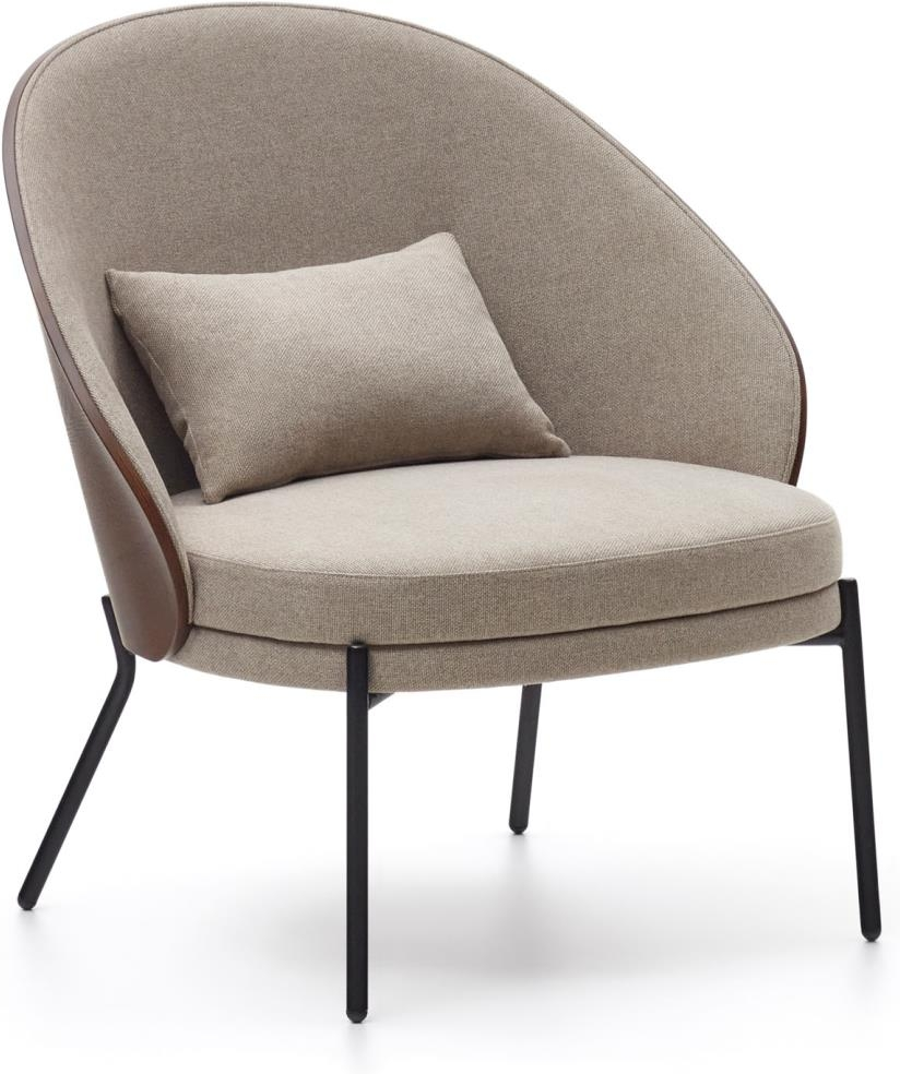 Lænestol Kave Home Eamy Beige Chenille Med Asketræsfinér Finish Mat Sort Metalramme Inkl Aftagelig Pude