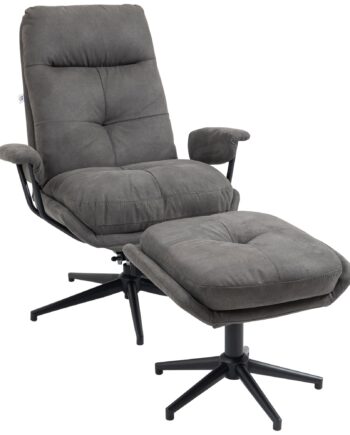 Lænestol Med Fodskammel  Lænestol Med Fodskammel  Justerbar Ryglæn  Mikrofiber  Mørkegrå