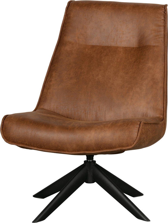 Lænestol Woood Skyler Drejestol Cognac Pu-læder Med Matsort Stålbase H94ã B67ã D85 Cm