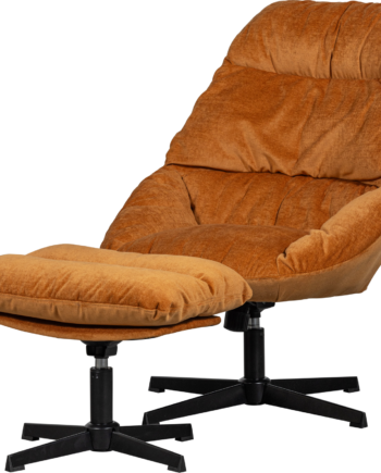 Lænestol Woood Yaro Med Fodskammel Rust Chenille 100  Polyester Metalstel
