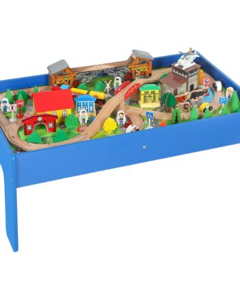 Legebord  108-delt Trætogsæt  Med Aftagelig Bordplade  Togbord  98x60 5x40 Cm  Blå