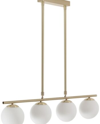 Loftlampe Kave Home Mahala   Messing Glas Pendel Guld Hvid 70x85x14 Cm Justerbar