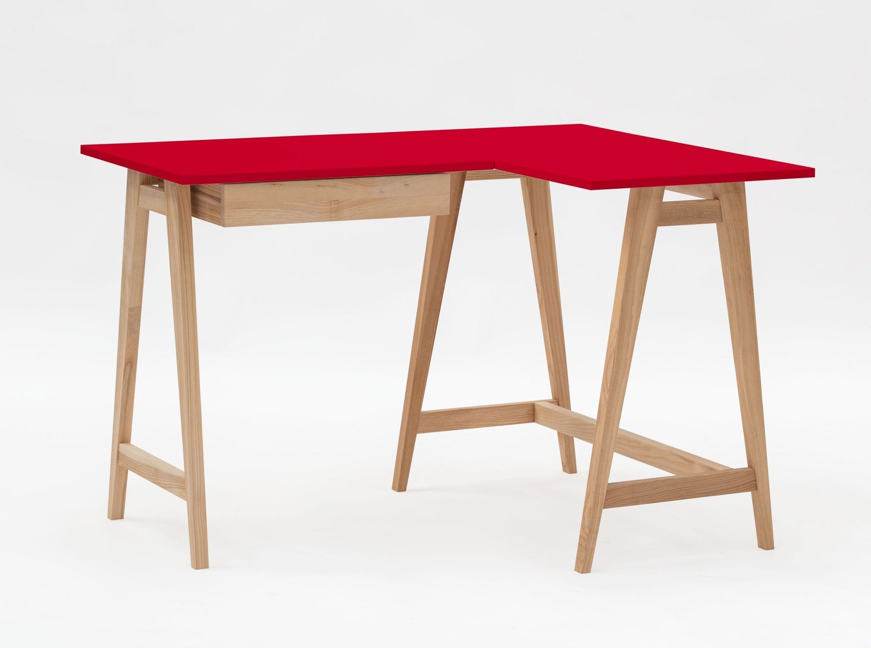 Luka Asketræ Hjørneskrivebord   115cm     85cm   Rød Højre Side