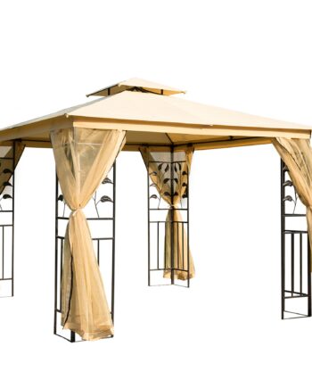 Luksus 3x3   Pavillon  Havepavillon Med Dobbelttag  Festtelt Med Sidepaneler  Partytelt  Havetelt  Pagode  Beige