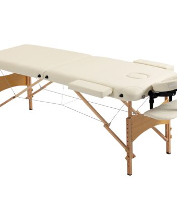 Massagebriks  Foldbar Massagesofa  Højdejusterbar Massagebænk Til Spa  Salon  Kunstlæder  Træ  Cremehvid
