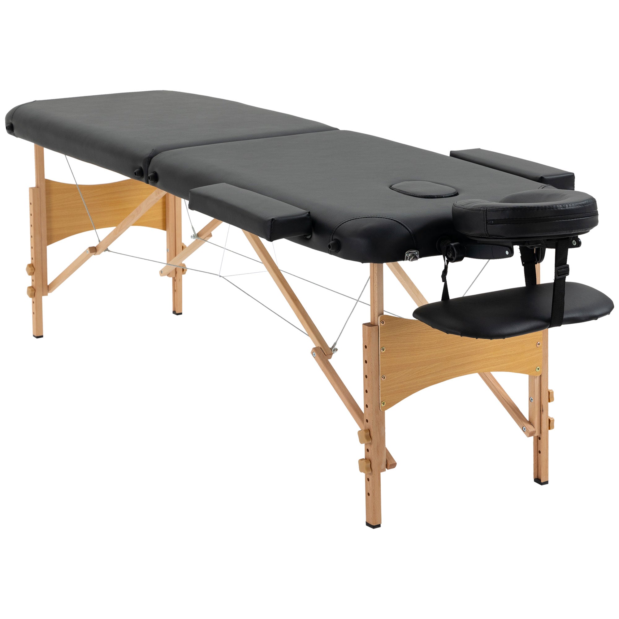 Massagebriks Foldbar Massagesofa Højdejusterbar Massagebænk Til Spa Salon Kunstlæder Træ Sort