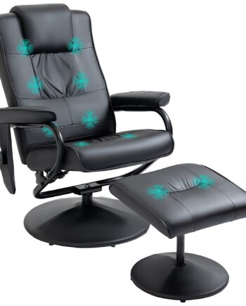 Massagestol Med Fodskammel  Drejelig Lænestol Med Massagefunktion  Elektrisk Tv-lænestol Med Lænefunktion  Fjernbetjening Til Stuen  Kunstlæder  Sort