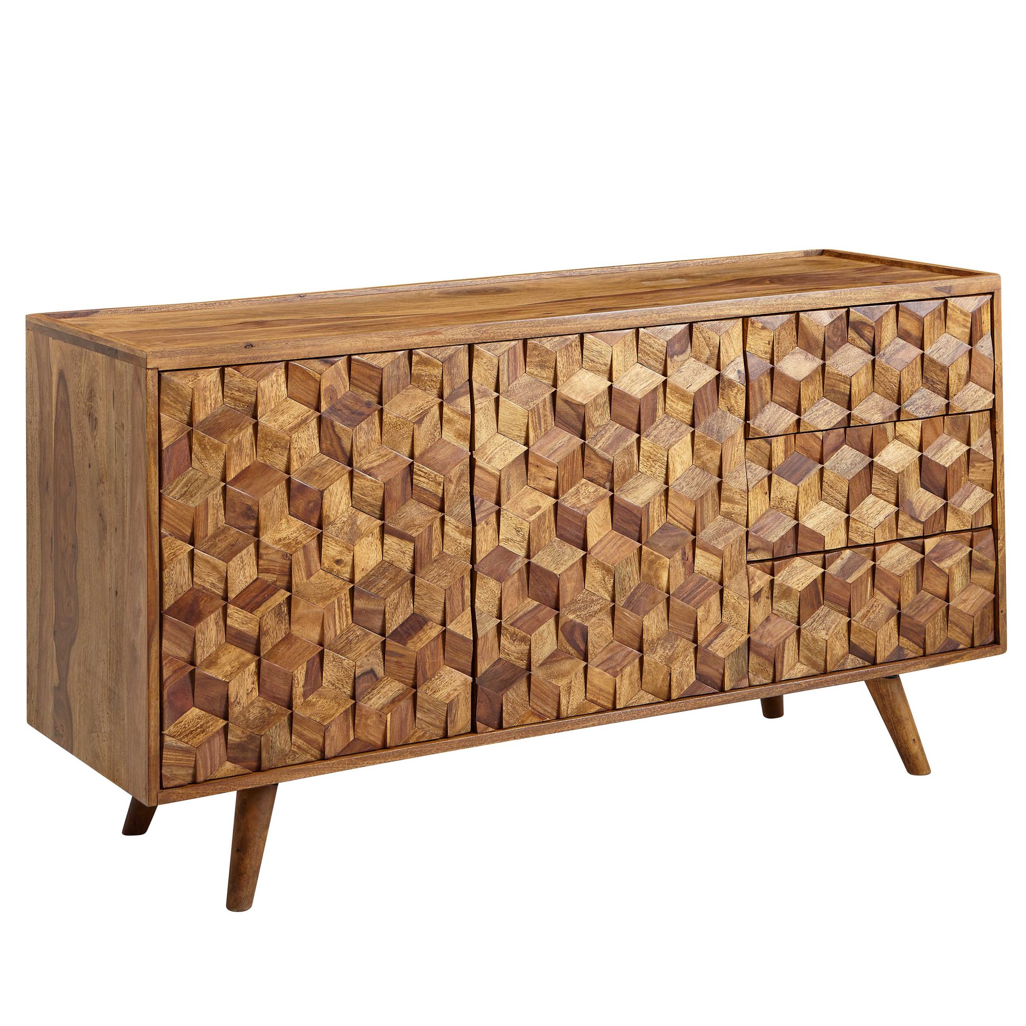 Massivt Sheeshamtræsskænk 138x76x45 Cm Med Døre Og Skuffer