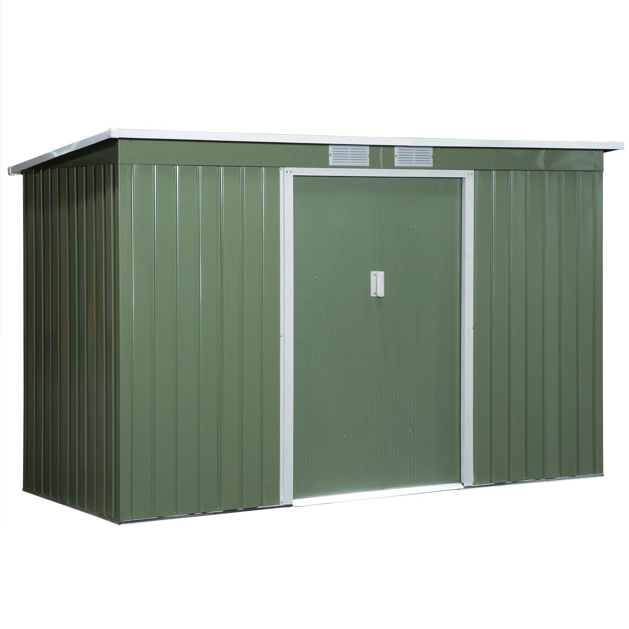 Metal Redskabsskur 3mâ 280x130x172cm Redskabsskur Med Skydedør Vejrbestandigt Havehus Udendørs Haveskur Skab Til Baghave Udendørsområde Antracit Lysegrøn