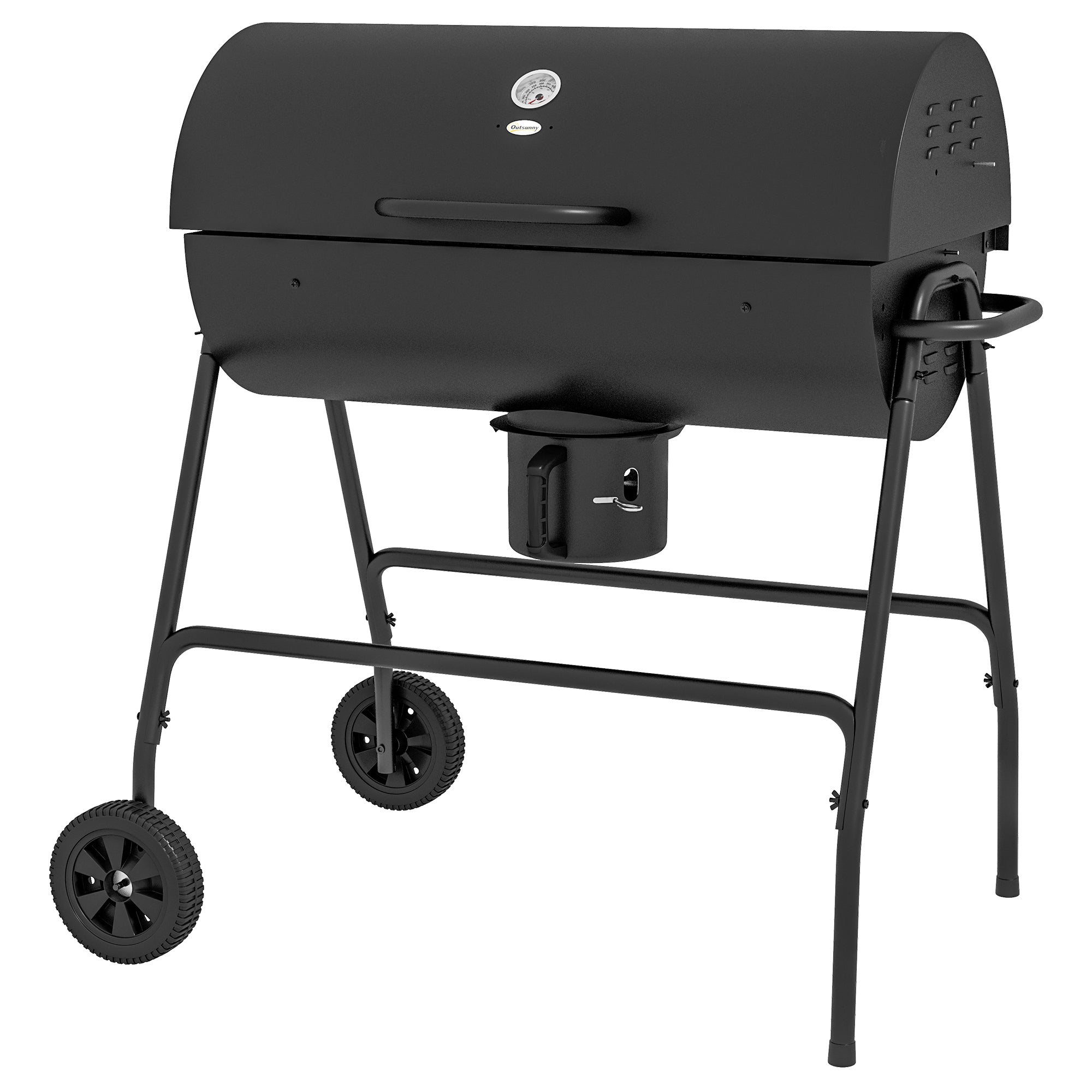 Metalkulgrill Bbq-ryger Med Låg Termometer Hjul Grillvogn 95x71 5x102 Cm Sort