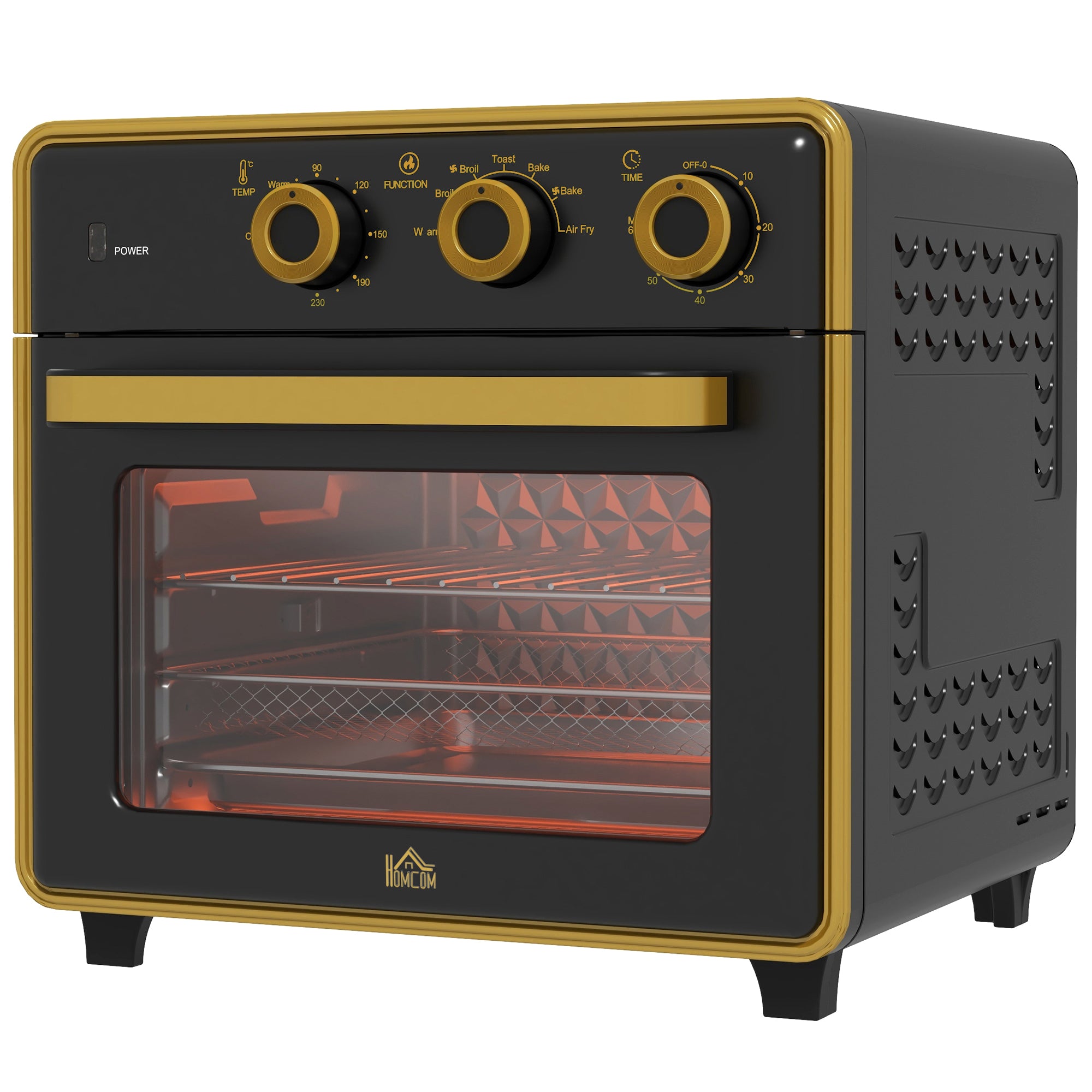 Miniovn 20 Liter Oliefri Stegning Grillning Bagning Konvektion 90-230â Timer 1400w Sort Guld