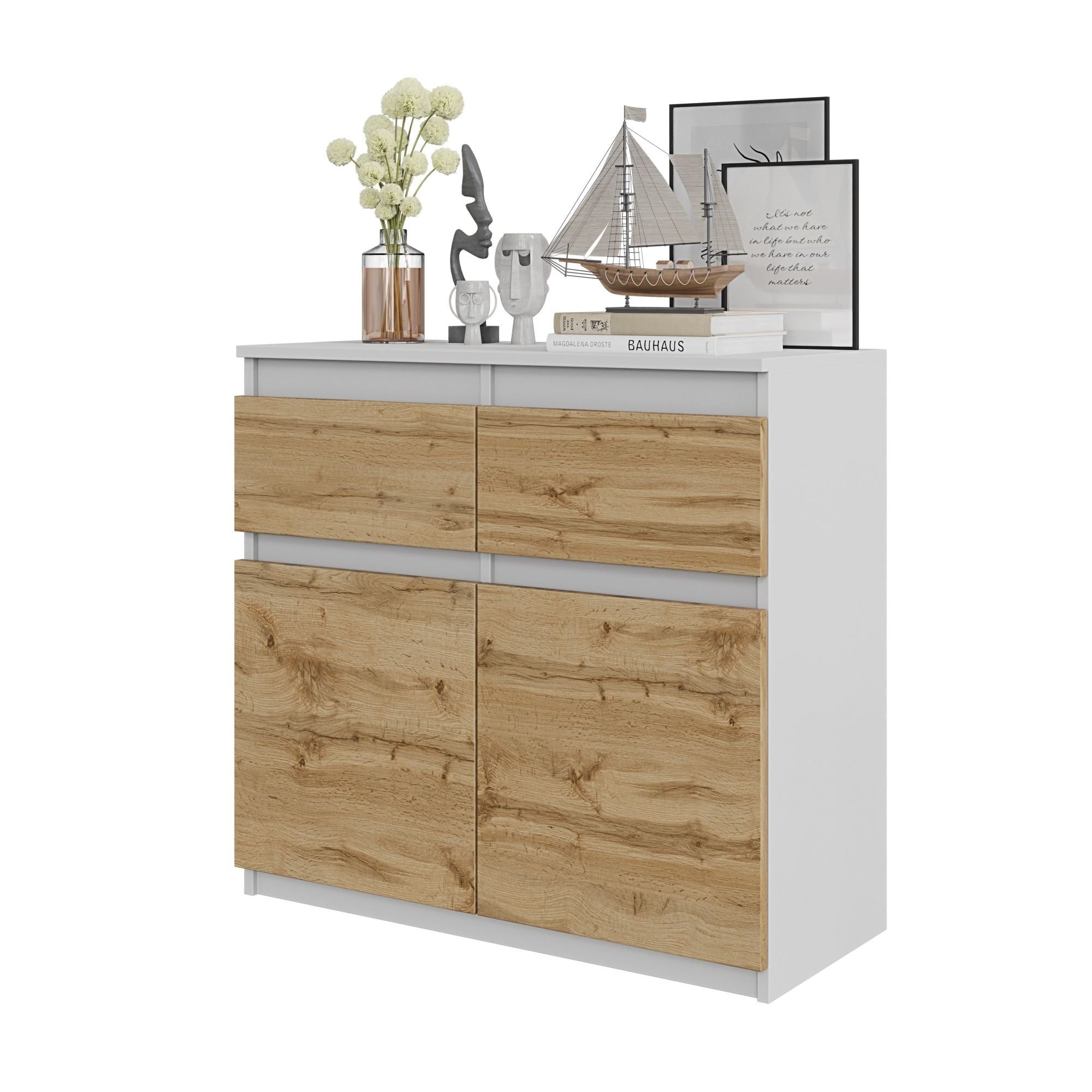 Noah Kommode Med Skuffer Mat Hvid Naturfarvet H75cm B80cm D35cm