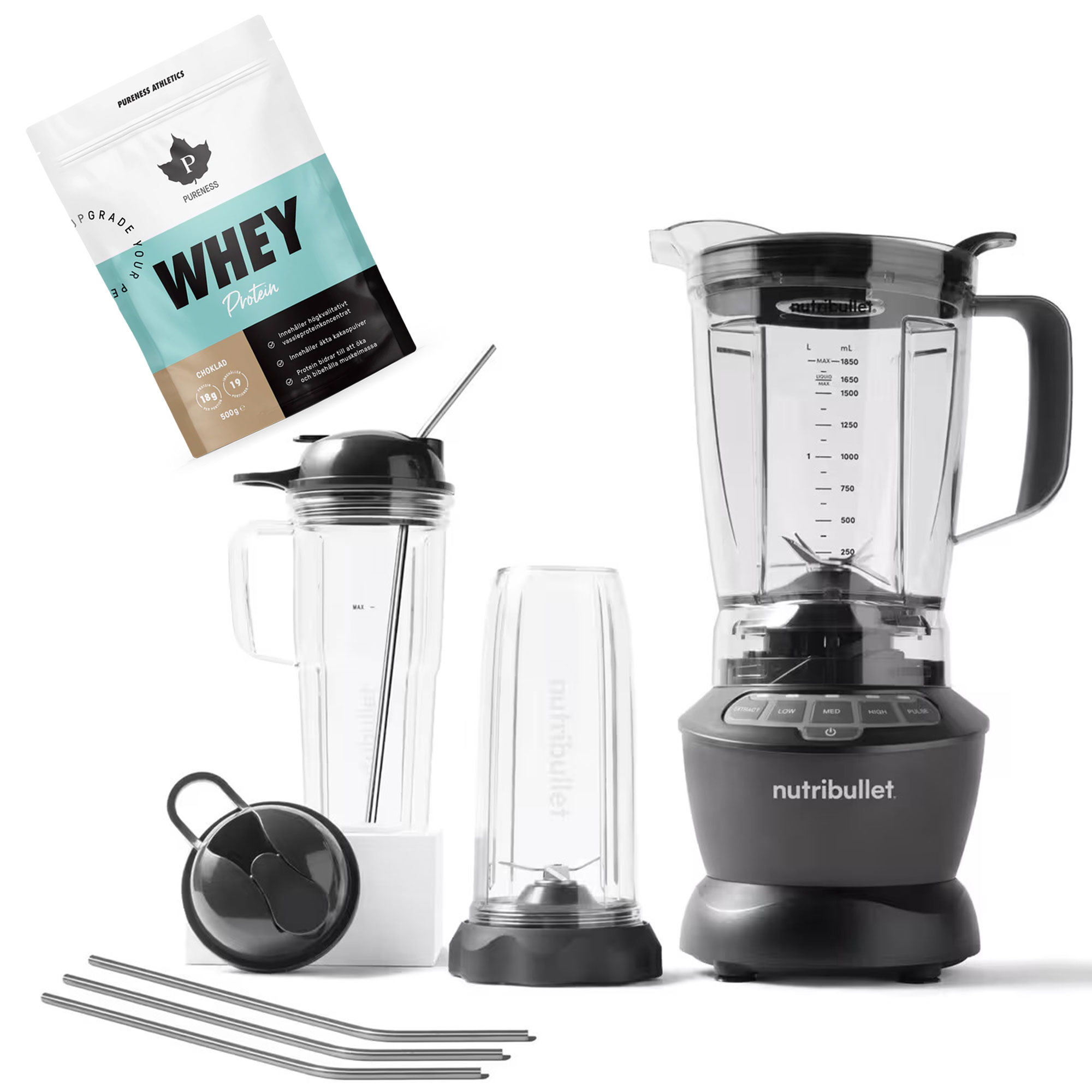 Nutribullet Combo Nbf500dg Personal Blender Med Proteinpulver