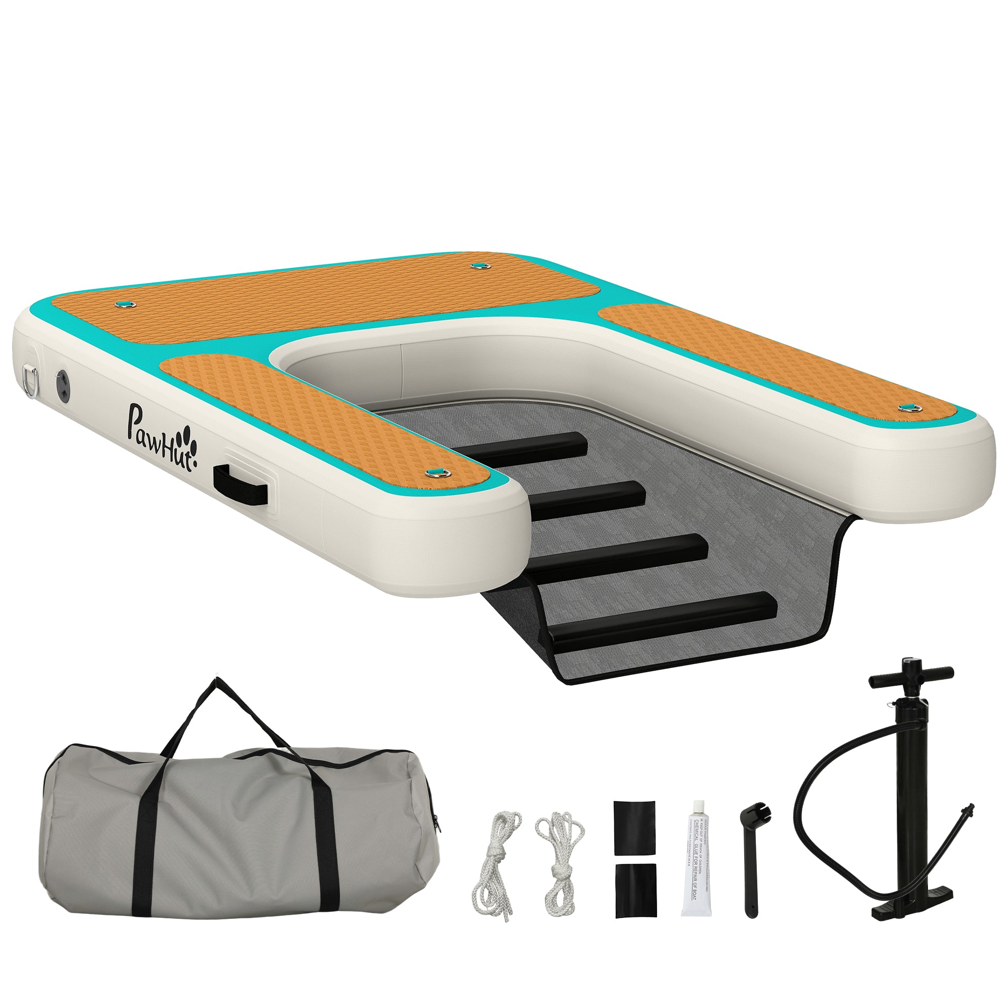 Oppustelig Vandrampe Til Hunde Hunderampe Til Pools 151x102 Cm Bærbar Hundebåd Med Skridsikker Eva-overflade Orange