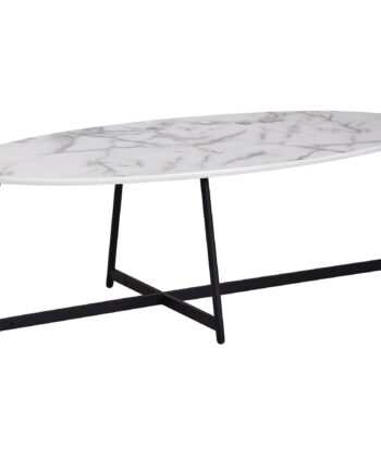 Ovalt Sofabord   Hvid Marmor Look  120   45   60 Cm