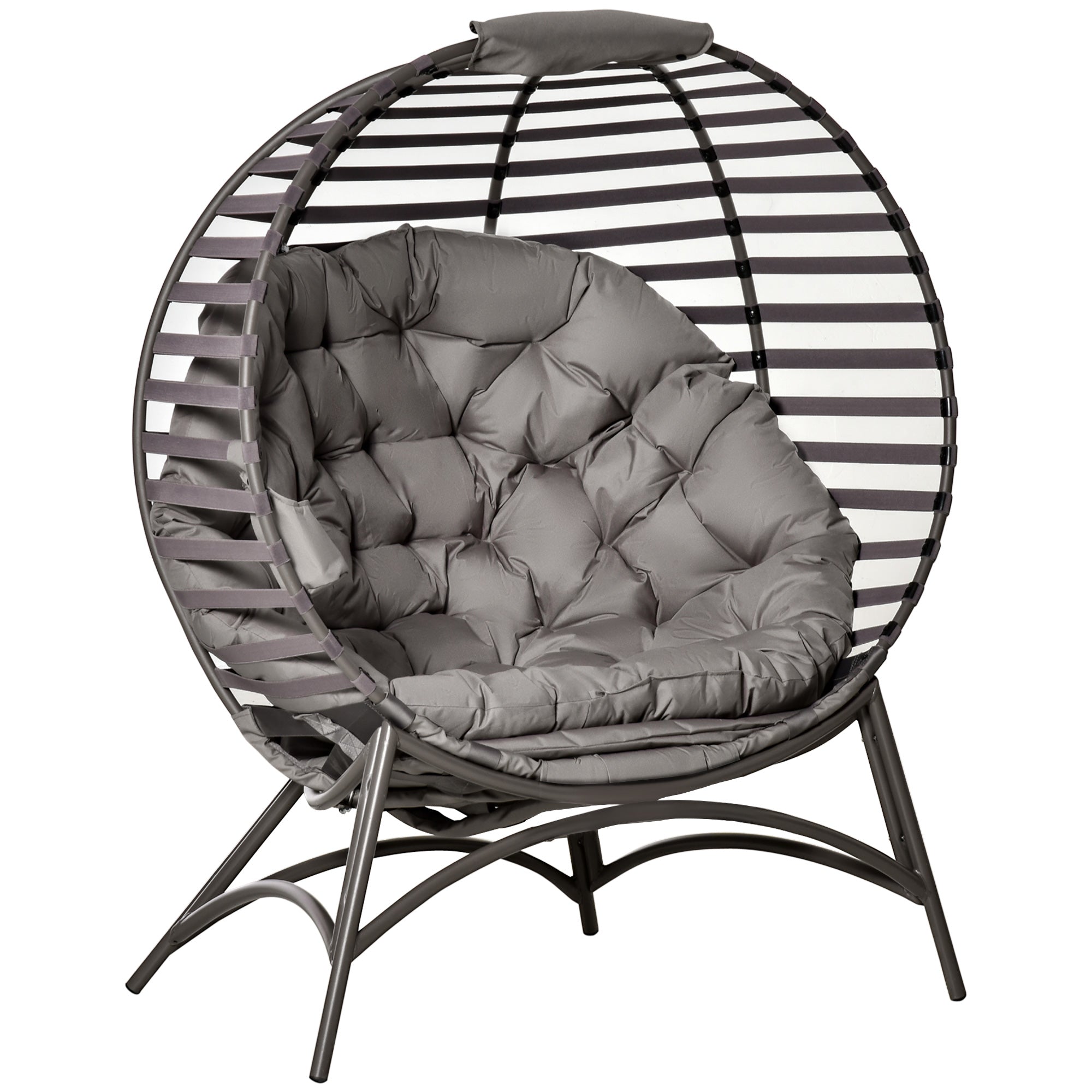 Papasan Stol Havestol -delt Kurvestol Med Hynde Oval Loungestol Foldbar Til Altan Terrasse Udendørs Indendørs Brug Sandbrun Stål 118 75 139 Cm
