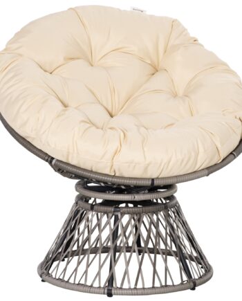 Papasan Stol  Kurvestol  Sædehynde  Syntetisk Rattan  Drejelig  Metalstel  87   97   86 Cm  Beige