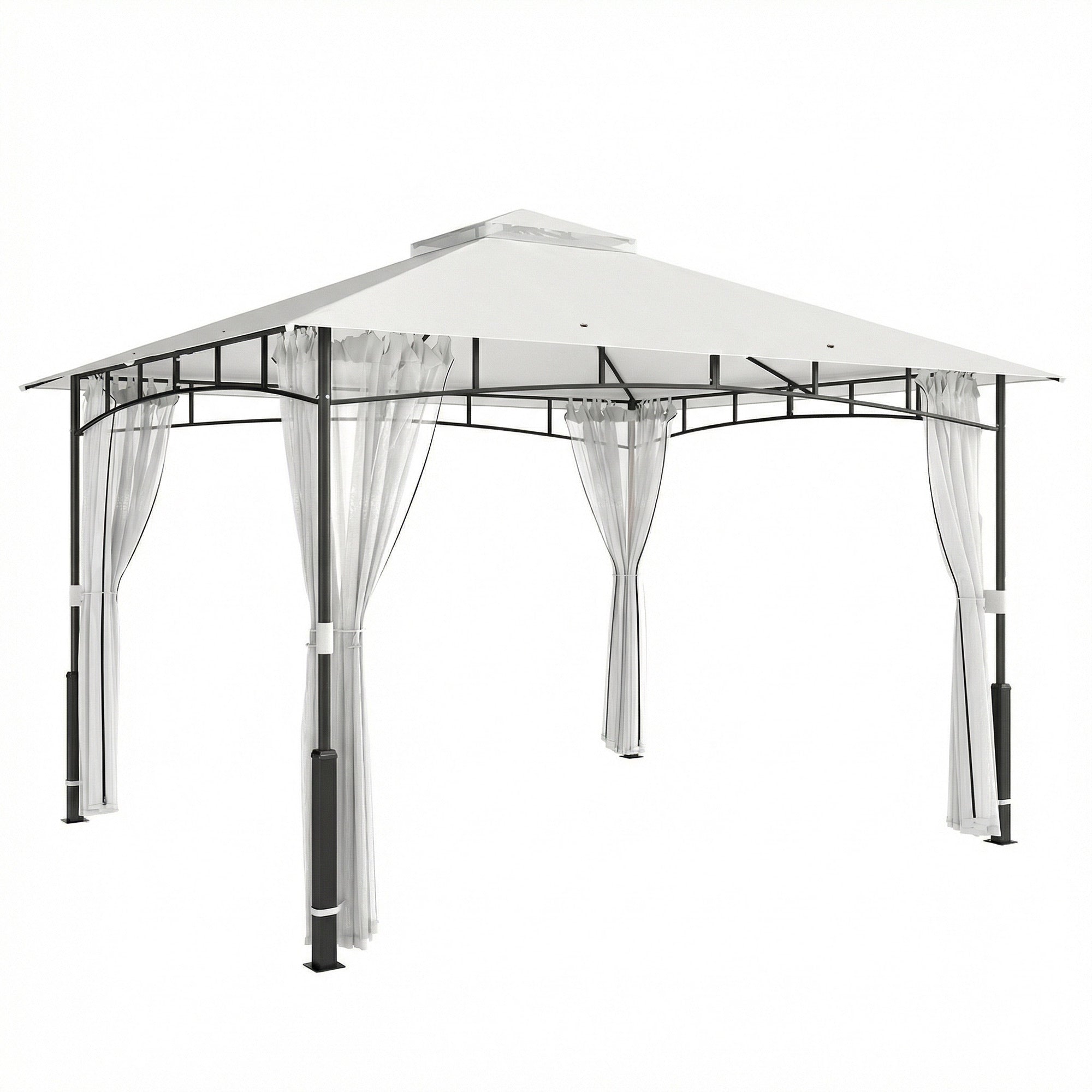 Pavillon 3x3 Vandafvisende Robust Havepavillon Med Myggenet Dobbelttag Til Have Terrasse Sort