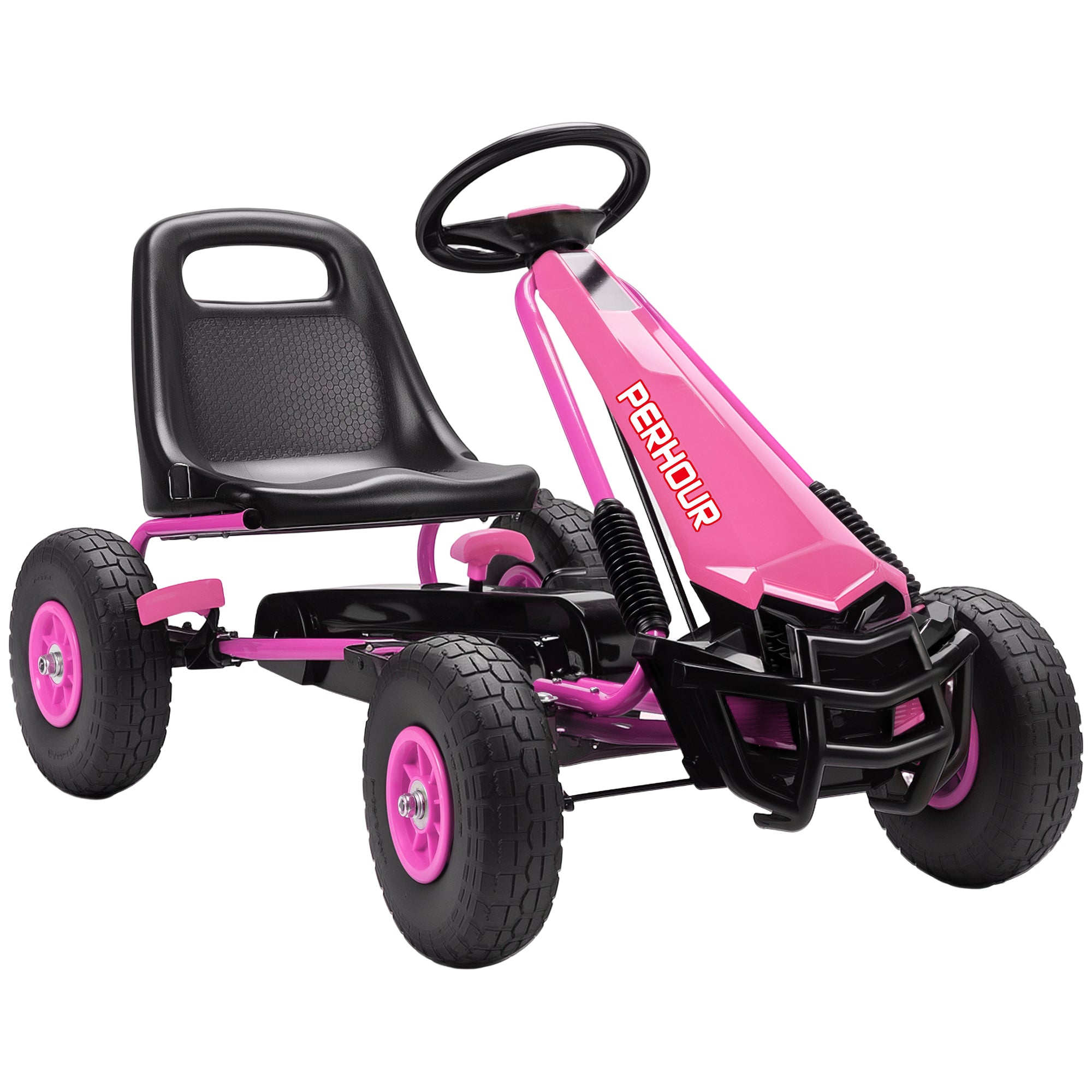 Pedal-gokart Til Børn Højdejusterbart Sæde Eva-hjul Bremse Kobling Alder - Pink