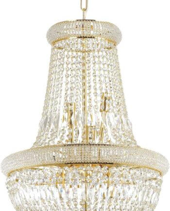 Pendel Lampe Ideal Lux Dubai ø52 Cm H98-190 Cm Messing Med Krystaller