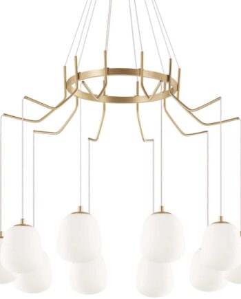 Pendel Lampe Ideal Lux Karousel Satin Messing ø82   Cm Justerbar Højde 112 133 Cm Med 10 G9-pærer