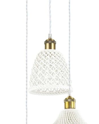 Pendel Lampe Ideal Lux Lugano ø35 Cm Hvid Metal Keramik Justerbar Højde 31 118 Cm   E27 Fatninger
